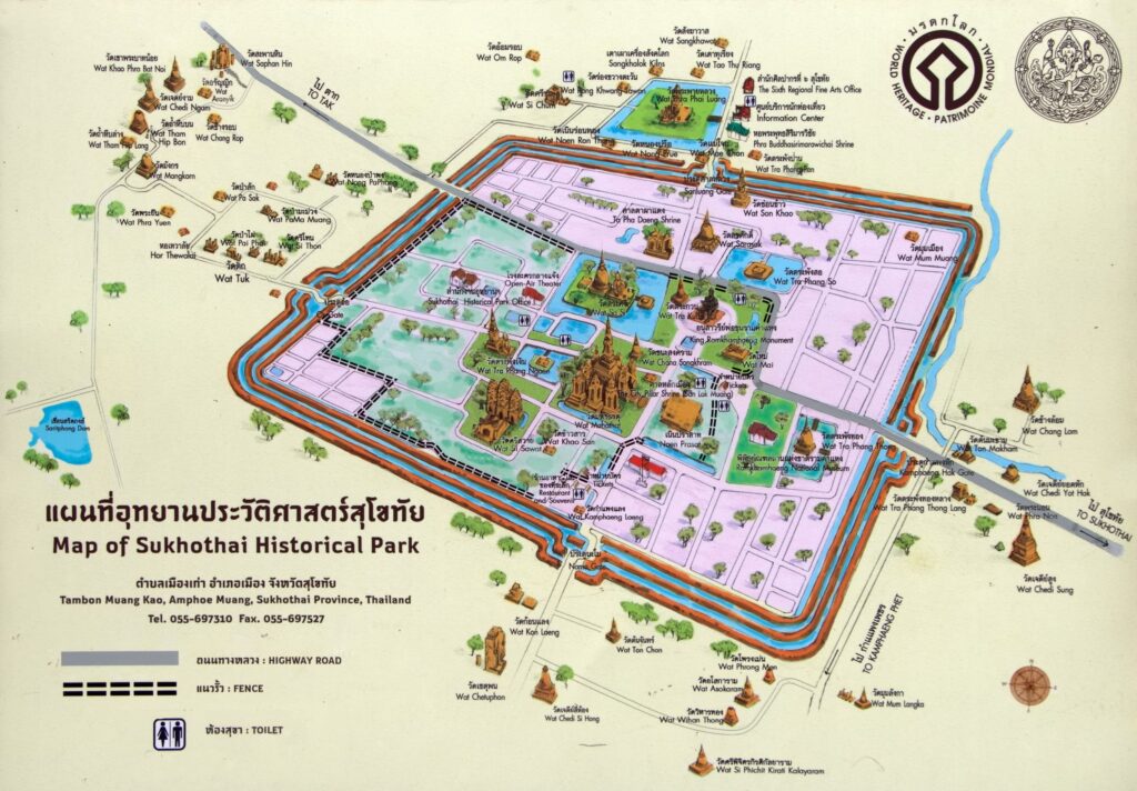 Carte du parc historique de Sukhothaï